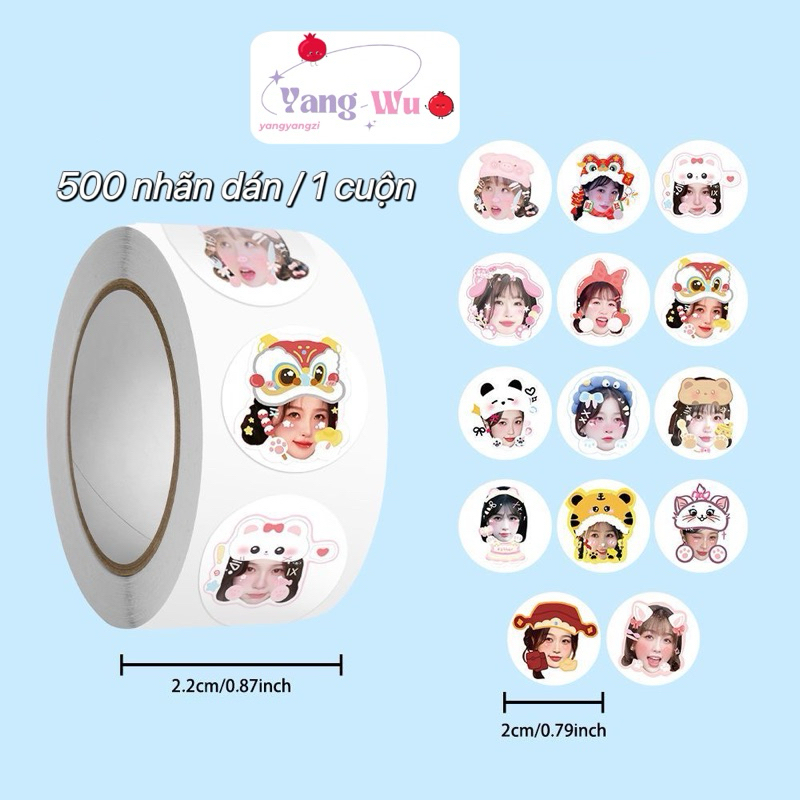 Cuộn 500 nhãn dán Sticker niêm phong hình Ngu Thư Hân cute phomaique ...