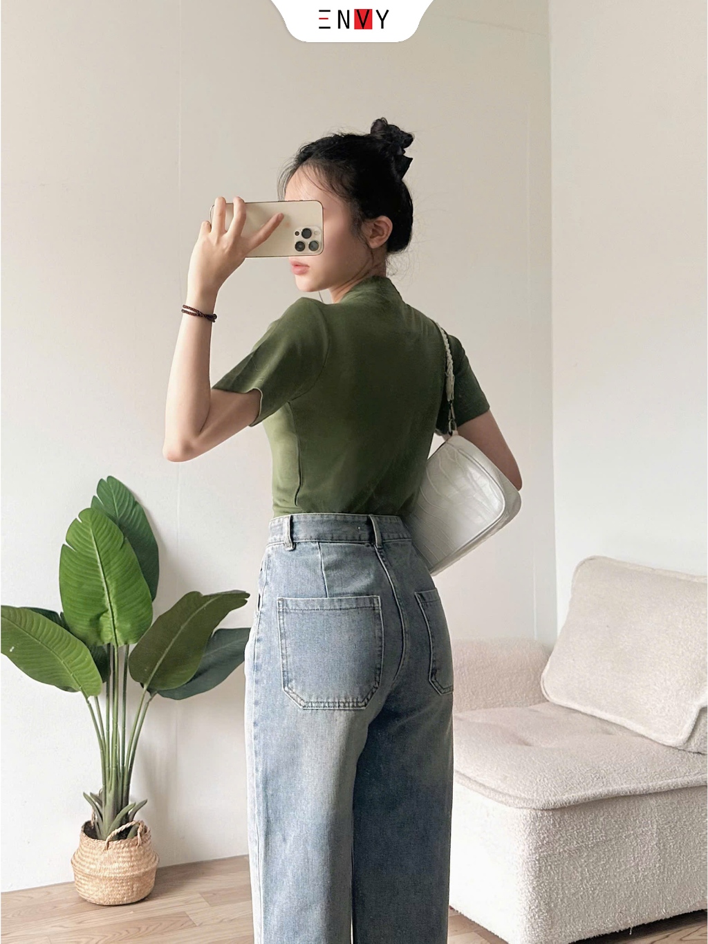 Ảnh Quần Jean Suông Dáng Ngắn (93cm) Vải Mềm ENVY J172 2