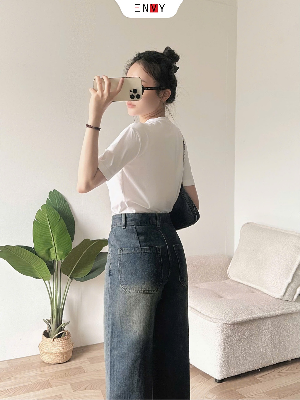 Ảnh Quần Jean Suông Dáng Ngắn (93cm) Vải Mềm ENVY J172 4