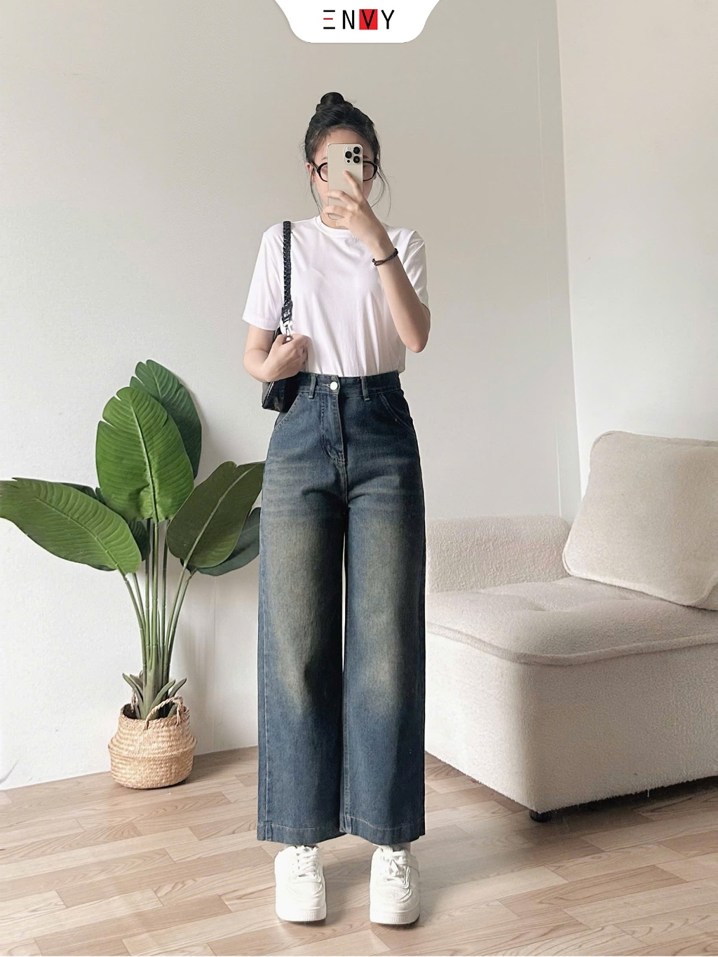 Ảnh Quần Jean Suông Dáng Ngắn (93cm) Vải Mềm ENVY J172 1