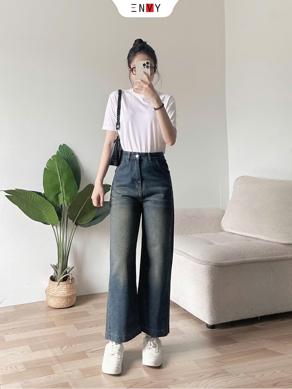 Ảnh Quần Jean Suông Dáng Ngắn (93cm) Vải Mềm ENVY J172 3