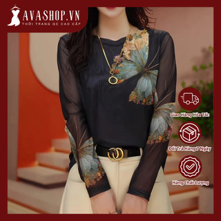 Áo Thun Nữ Lưới In Hình Dài Tay Cổ Tròn SM105