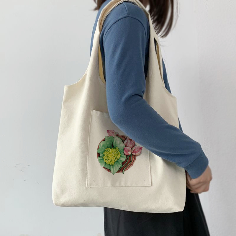 Túi vải Canvas với BỘ SƯU TẬP CỐM VÀ HOA SEN hàng xinh giá rẻ Túi Tote vải canvas liền thân phù hợp đi làm , đi chơi