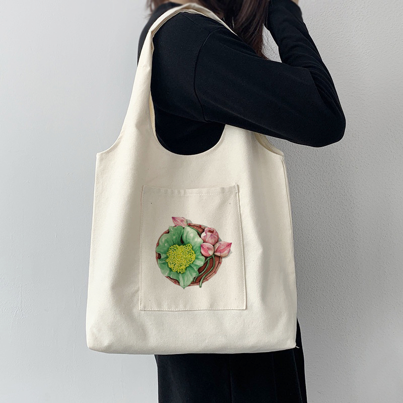 Túi vải Canvas với BỘ SƯU TẬP CỐM VÀ HOA SEN hàng xinh giá rẻ Túi Tote vải canvas liền thân phù hợp đi làm , đi chơi