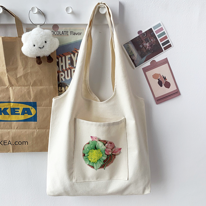 Túi vải Canvas với BỘ SƯU TẬP CỐM VÀ HOA SEN hàng xinh giá rẻ Túi Tote vải canvas liền thân phù hợp đi làm , đi chơi