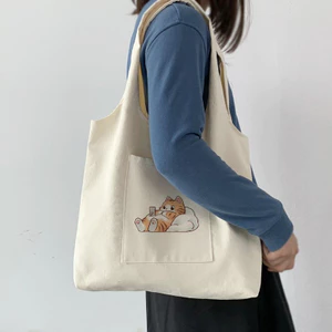 Túi vải Canvas liền thân họa tiết CHÚ MÈO CON CHƠI ĐIỆN THOẠI hàng xinh giá rẻ,túi vải đeo vai phù hợp đi làm , đi chơi