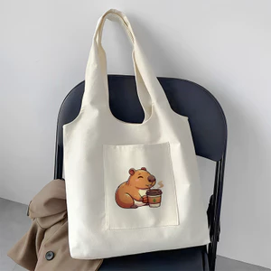Túi vải Canvas in họa tiết CAPYBARA NGỘ NGHĨNH ĐÁNG YÊU Túi Tote vải canvas liền thân phù hợp đi làm , đi chơi