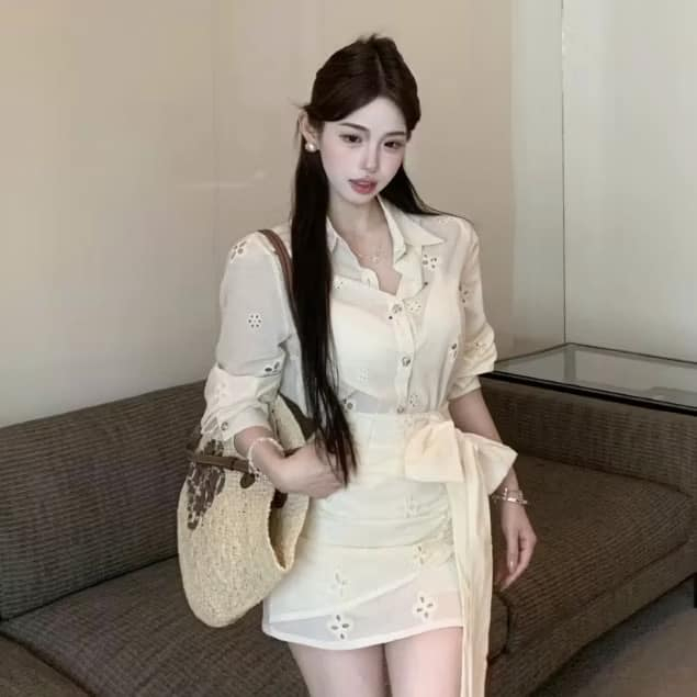 Set váy nữ, đầm nữ hàng thiết kế phong cách công sở tay dài form ôm tôn dáng nữ tính trẻ trung HCOM25324