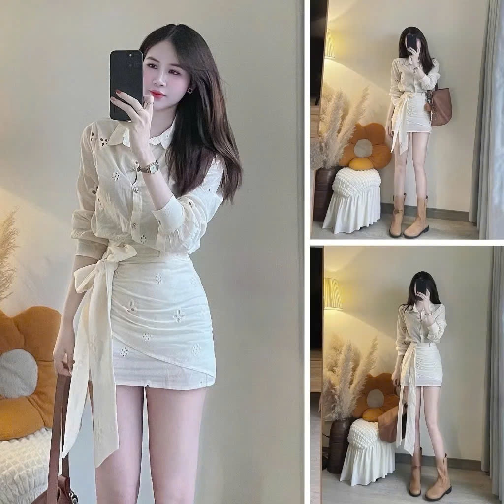Set váy nữ, đầm nữ hàng thiết kế phong cách công sở tay dài form ôm tôn dáng nữ tính trẻ trung HCOM25324