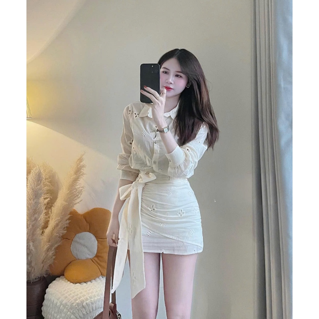 Set váy nữ, đầm nữ hàng thiết kế phong cách công sở tay dài form ôm tôn dáng nữ tính trẻ trung HCOM25324