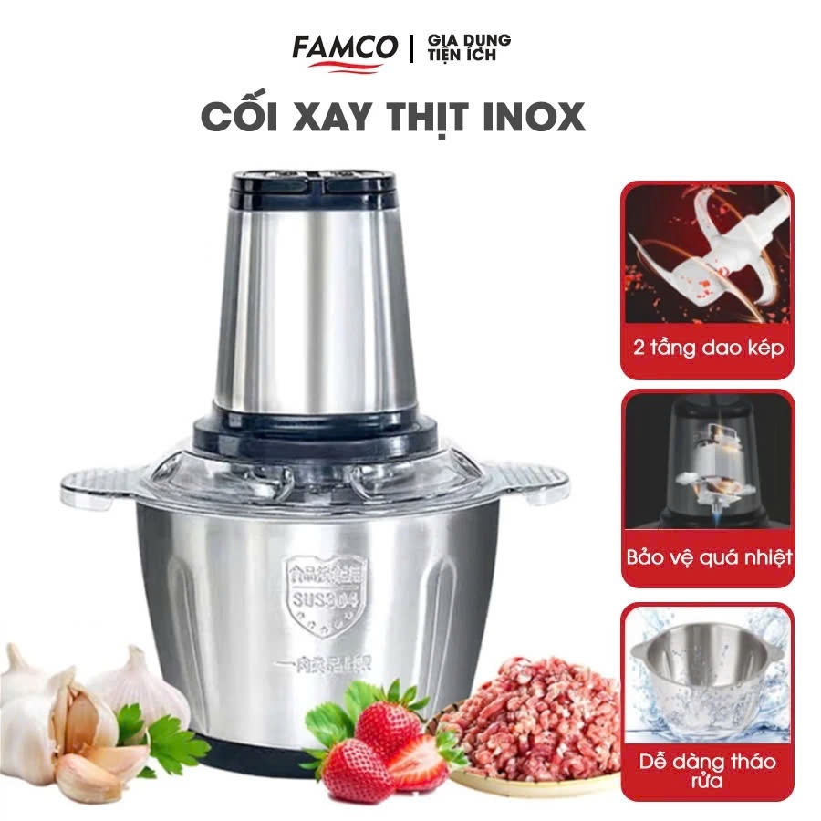 Máy Xay Thịt Đa Năng Cối INOX 304 2L Công Suất 250W, 4 Lưỡi Dao Xay ...