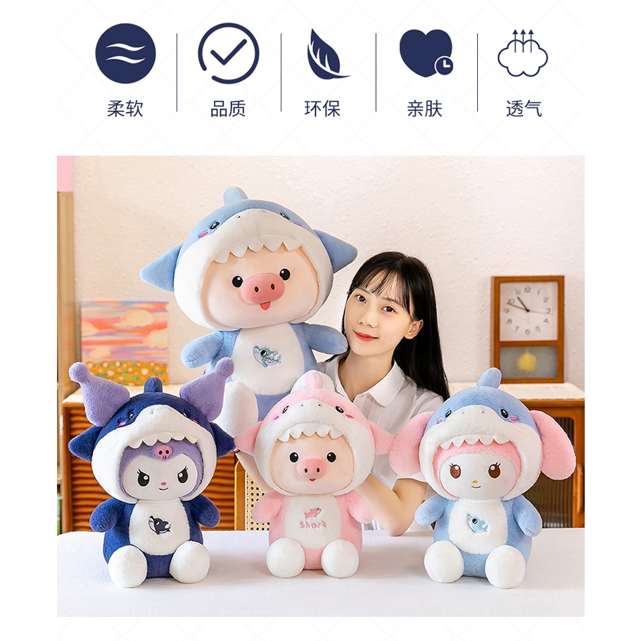 Gấu bông cosplay cá mập hello kitty,capybara,kuromi,loppy dễ thương làm quà tặng cho bé