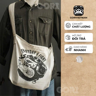 Túi Tote Gori Bag Unisex Nam / Nữ Gori Khỉ Chất Liệu Cao Cấp Màu Trắng