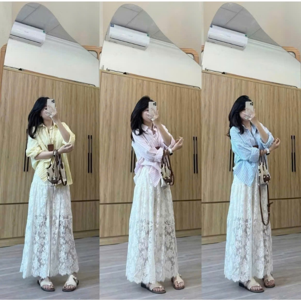 Chân váy ren hoa đuôi cá dàng dài trong suốt hai lớp sang chảnh LALA V13