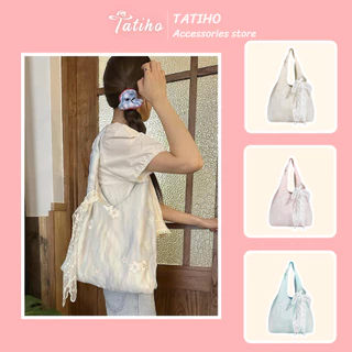 Túi Vải Nữ, Túi Tote Đeo Vai Nhiều Màu Họa Tiết Hoa Trắng Xinh Xắn Dễ Phối Đồ Thười Trang Hàn Quốc - TATIHO - Mã XT157
