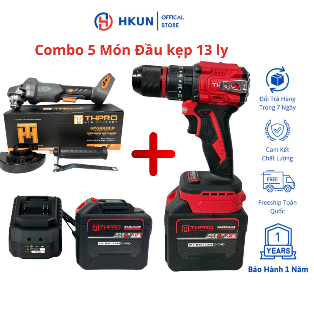 Combo Máy Cắt THPRO F1, Máy Khoan Pin 3 Chức Năng THPRO7713 13ly Động Cơ Không Chổi Than, Chân Pin Phổ Thông Kèm 2 Pin