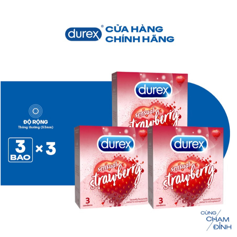 Ảnh Bộ 3 hộp Durex Sensual Strawberry hương dâu (size 53mm, 3 bao/hộp) 2