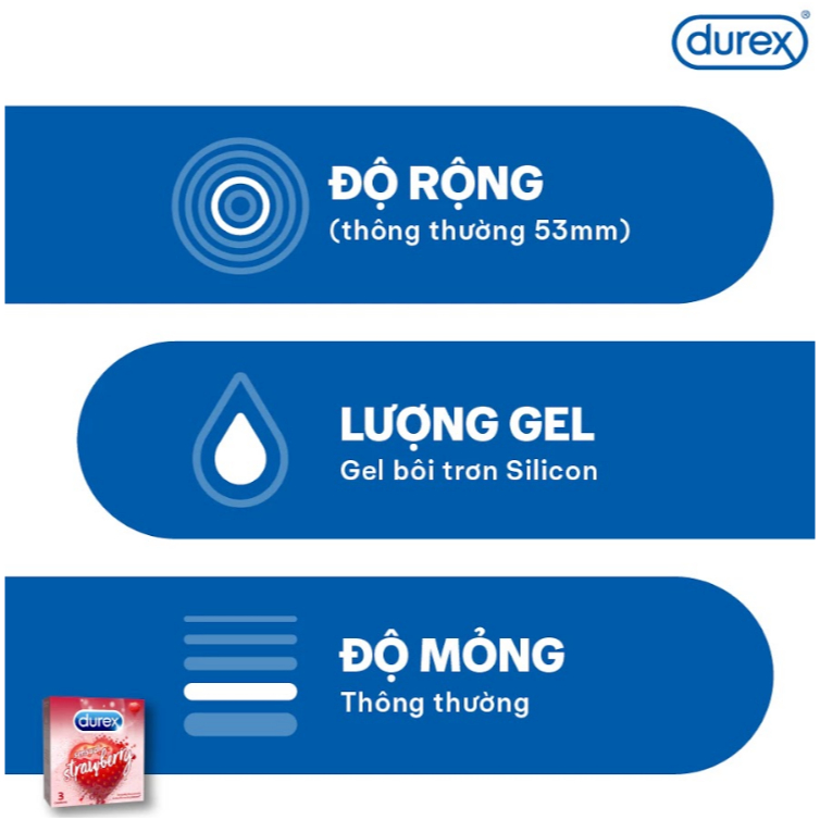 Ảnh Bộ 3 hộp Durex Sensual Strawberry hương dâu (size 53mm, 3 bao/hộp) 3