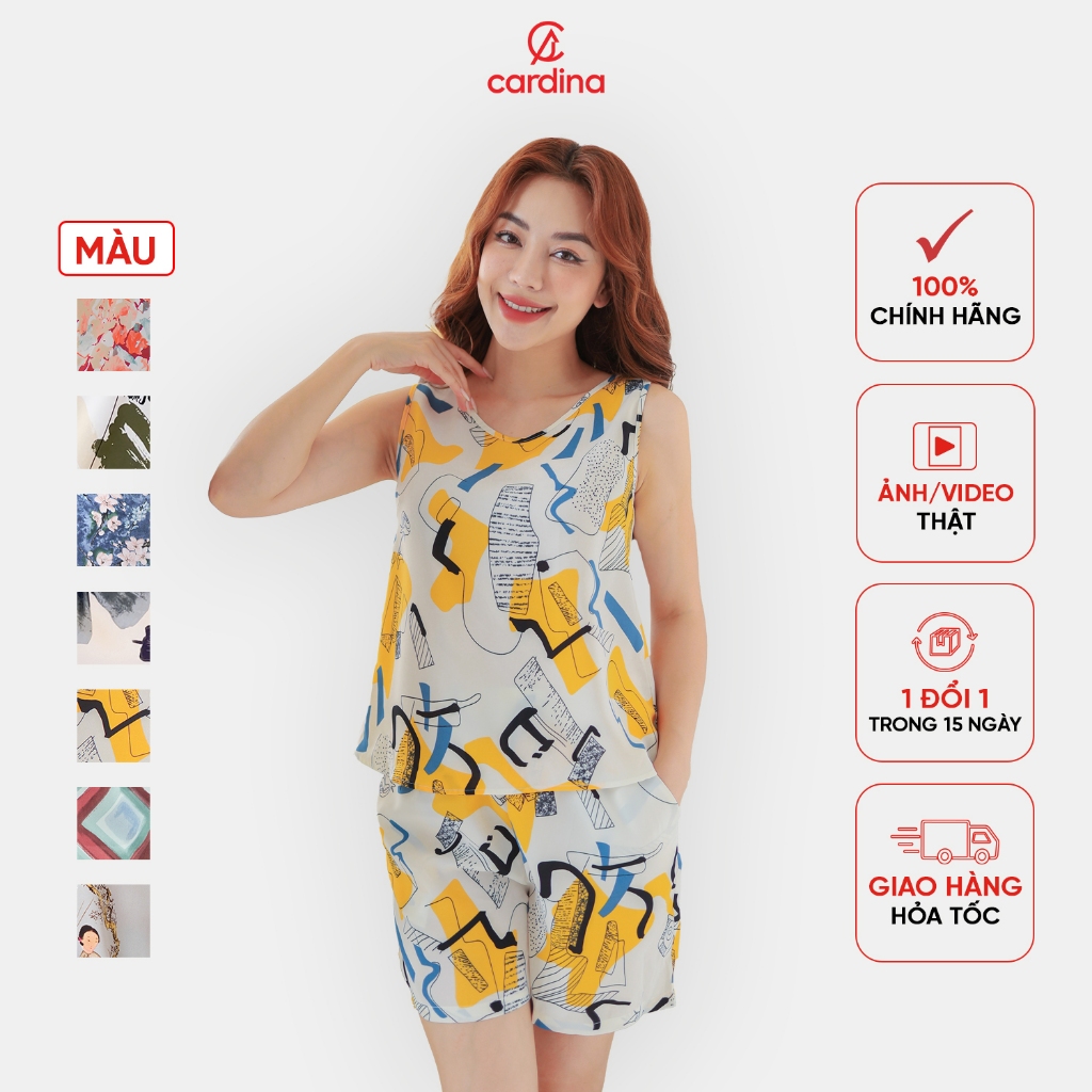 Ảnh Đồ Bộ Nữ 𝐂𝐀𝐑𝐃𝐈𝐍𝐀 Chất Lụa Mango Cao Cấp Quần Đùi Áo Sát Nách Họa Tiết Nhẹ Nhàng Nữ Tính 5BMN02 1