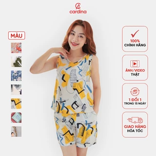 Đồ Bộ Nữ 𝐂𝐀𝐑𝐃𝐈𝐍𝐀 Chất Lụa Mango Cao Cấp Quần Đùi Áo Sát Nách Họa Tiết Nhẹ Nhàng Nữ Tính 5BMN02