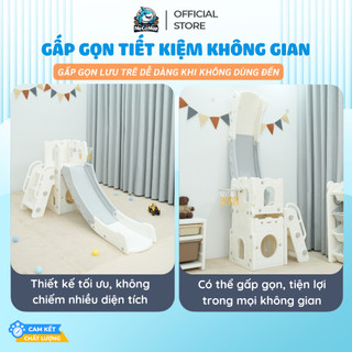 Cầu Trượt Cho Bé Pakey Lâu Đài Máng Trượt Dày 2m TẶNG KÈM BÓNG RỔ, cầu Trượt Cao Dày Dặn Tải Tọng 60kg