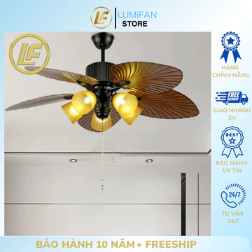 Quạt Đèn Trần Trang Trí Lumifanvietnam sải Cánh 122cm hiện đại,Quạt trần phòng khách,Quạt lá cọ,Quạt kết hợp đèn