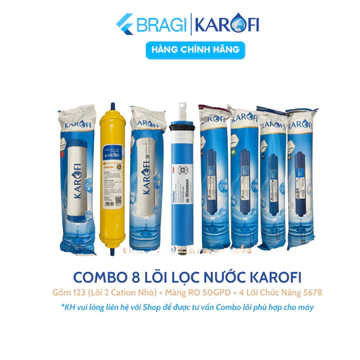 Combo 8 Lõi Lọc Nước Karofi Gồm Lõi 123 (Lõi 2 Cation Nhỏ), Màng RO Dupont 50GPD và 4 Lõi tác dụng Model K8RO-H
