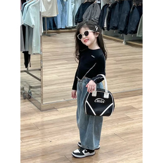 sẵn set 100,110 áo 90 quần 140-(order quảng châu) set áo thun dài tay phối quần jeans ống xuông cao cấp cho bé