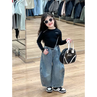 sẵn set 100,110 áo 90 quần 140-(order quảng châu) set áo thun dài tay phối quần jeans ống xuông cao cấp cho bé