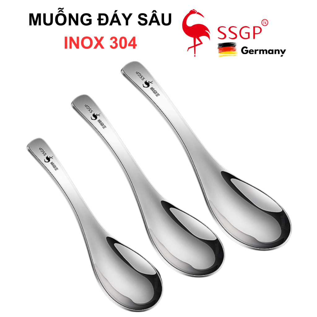 Muỗng inox 304 cao cấp đáy sâu SSGP Đức - SS11202 Thìa inox 304, muỗng ...