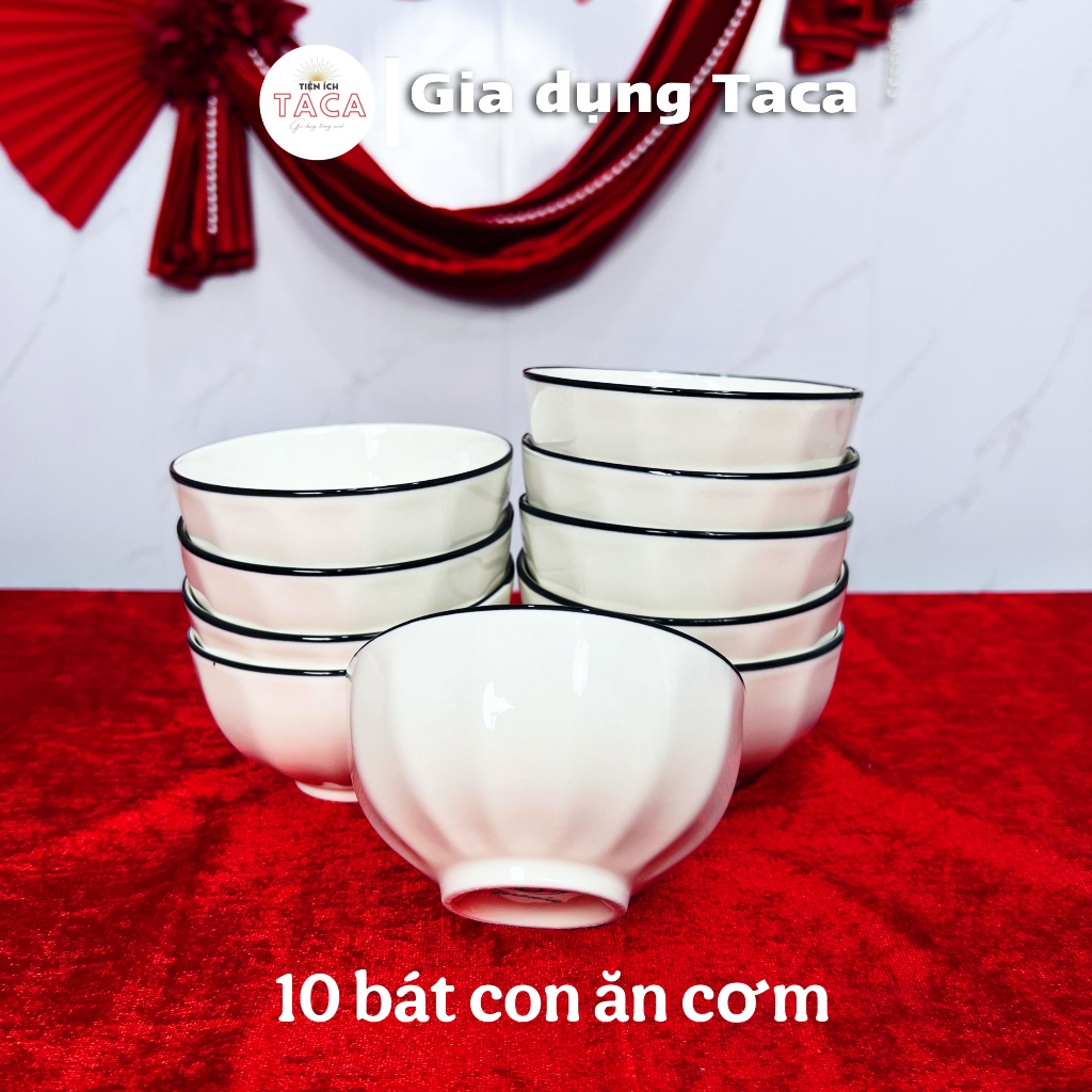 Bộ Bát Đĩa Xoắn Trắng Viền Đen 19 Món Tặng 1 Muôi Sứ và 10 Thìa Sứ