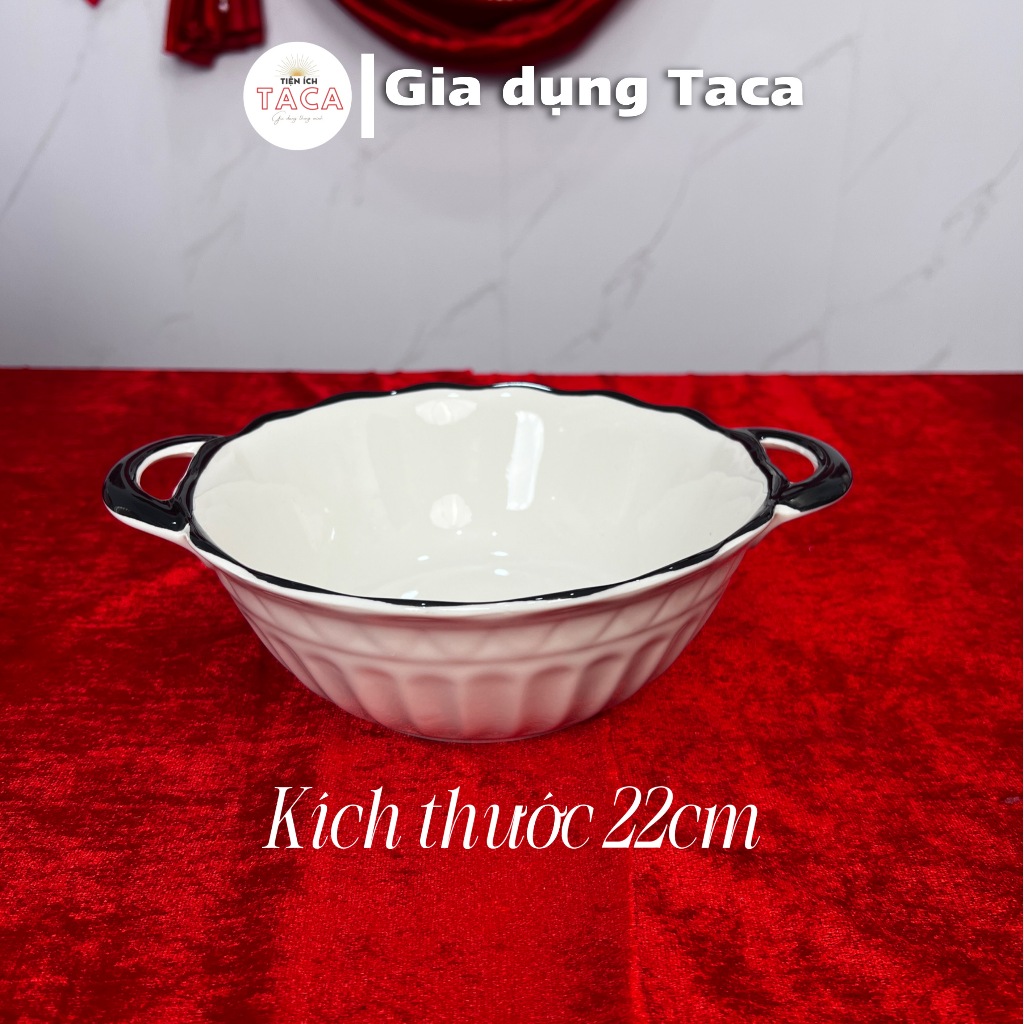 Bộ Bát Đĩa Xoắn Trắng Viền Đen 19 Món Tặng 1 Muôi Sứ và 10 Thìa Sứ