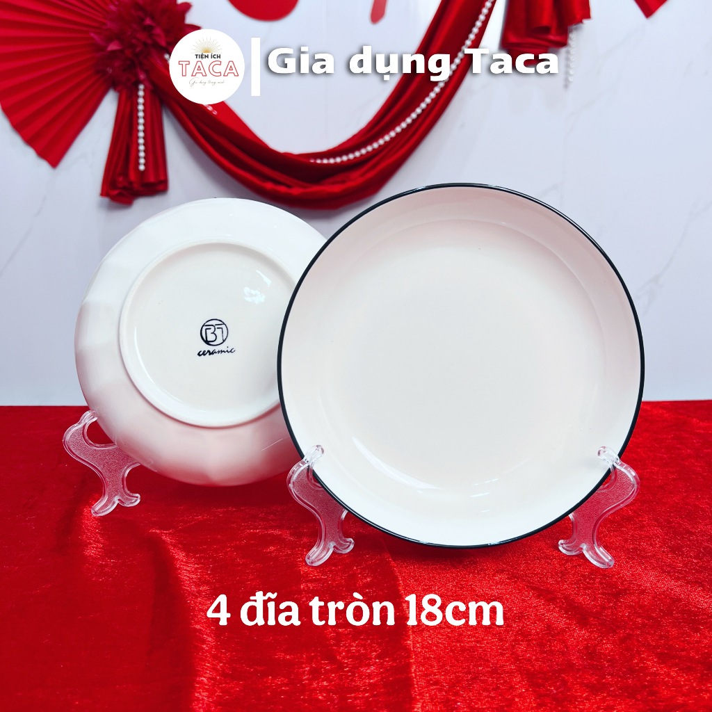 Bộ Bát Đĩa Xoắn Trắng Viền Đen 19 Món Tặng 1 Muôi Sứ và 10 Thìa Sứ