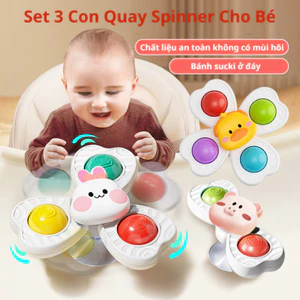 Set 3 con quay spinner dính tường cho bé, Con quay treo tường hình động vật vịt, thỏ, sư tử đáng yêu