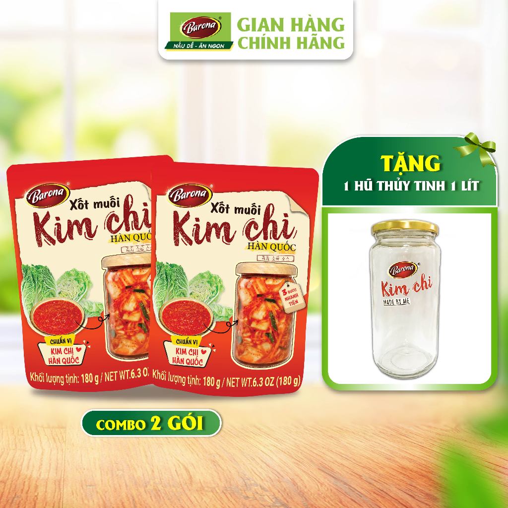 Ảnh Xốt Muối Kim Chi Hàn Quốc Barona 2 gói x 180g (tặng hũ thủy tinh cao cấp) 1