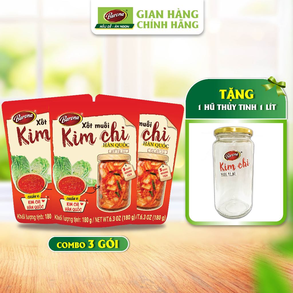 Ảnh Xốt Muối Kim Chi Hàn Quốc Barona 180g, Combo 3 gói Tặng 1 Hũ Thủy Tinh Cao Cấp (1 lít) 1