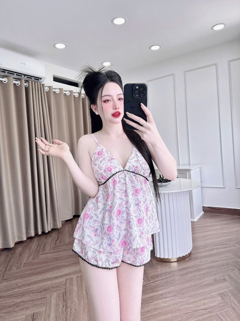 Ảnh Đồ Ngủ Sexy SOJUN Bộ Latin 2 Dây Ren Bi Trơn Quyến Rũ Dưới 63Kg 3