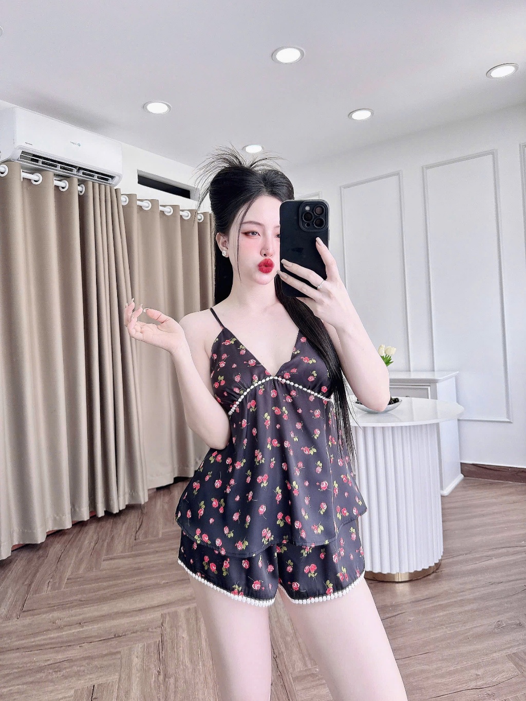 Ảnh Đồ Ngủ Sexy SOJUN Bộ Latin 2 Dây Ren Bi Trơn Quyến Rũ Dưới 63Kg 2