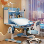 Bàn học trẻ em E06 Có kệ sách mới cho bé Nâng cấp ghế xoay 360 độ có bánh xe Nâng hạ linh hoạt — ảnh 4