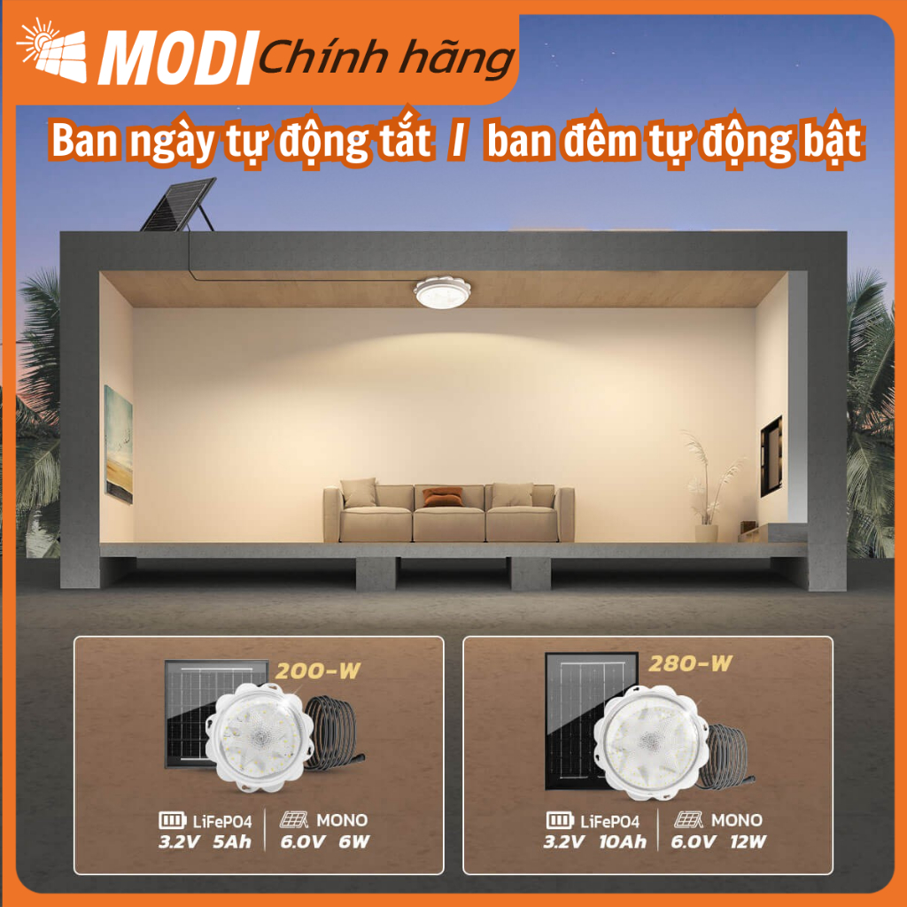 Ảnh Đèn Ốp Trần Năng Lượng Mặt Trời MODI SOLAR, Đèn Led Ốp Trần 3 Màu Ánh Sáng, Điều Khiển Từ Xa 4