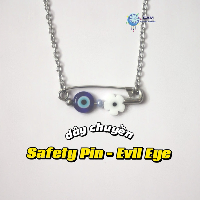 [Cam] Vòng cổ Safety pin - Evil Eye dây thép không gỉ/ dây sáp wax ...