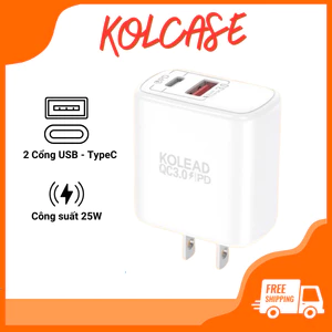 Củ sạc 2 cổng KOLEAD C89 25W, Sạc Nhanh, Chống Nóng Máy, Đảm Bảo An Toàn, Cổng USB/Type C.