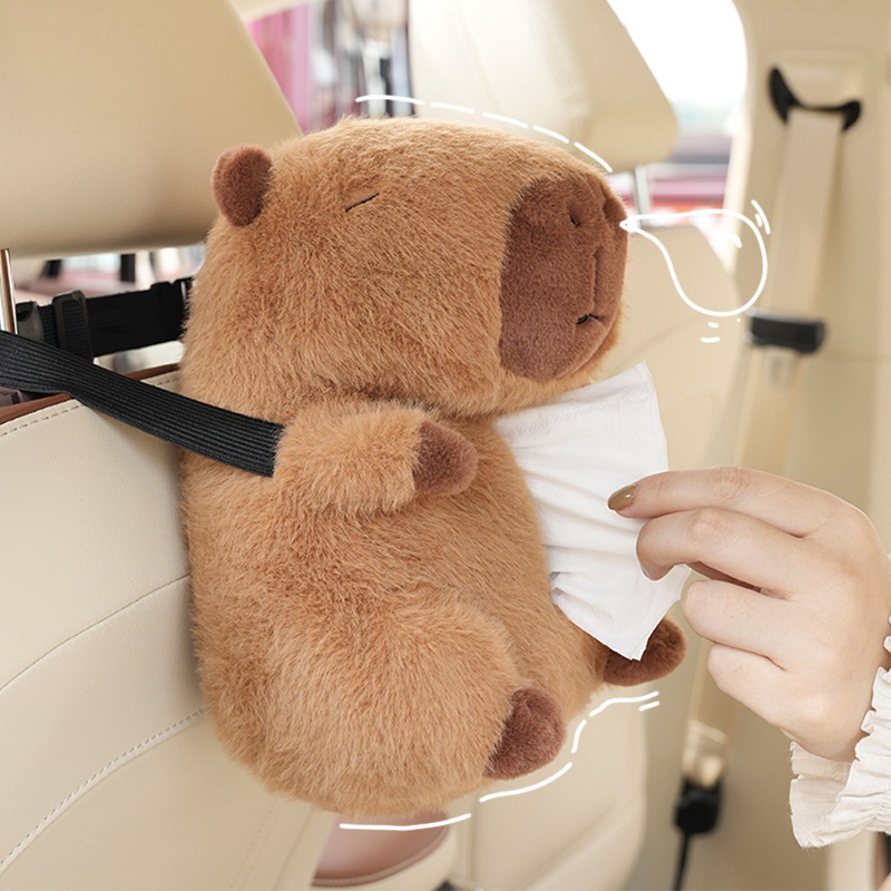 Hộp đựng khăn giấy trên ô tô  hình  con chuột túi Capybara dễ thương, sáng tạo