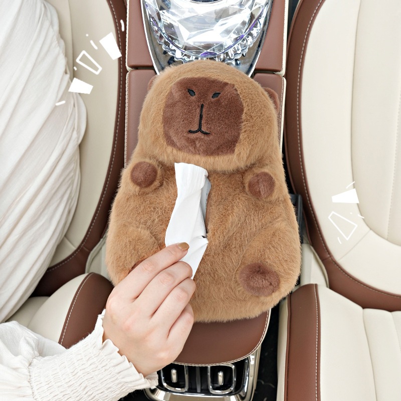 Hộp đựng khăn giấy trên ô tô  hình  con chuột túi Capybara dễ thương, sáng tạo