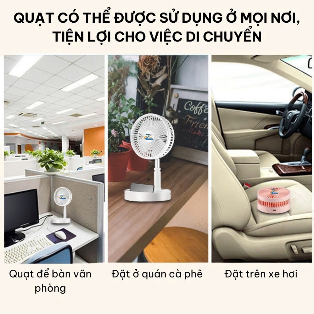 Quạt Tích Điện Pin Trâu Loại To 15000 mAh Z24, Quạt Sạc Điện 4 Cấp Độ Gió Chính Hãng Zlife