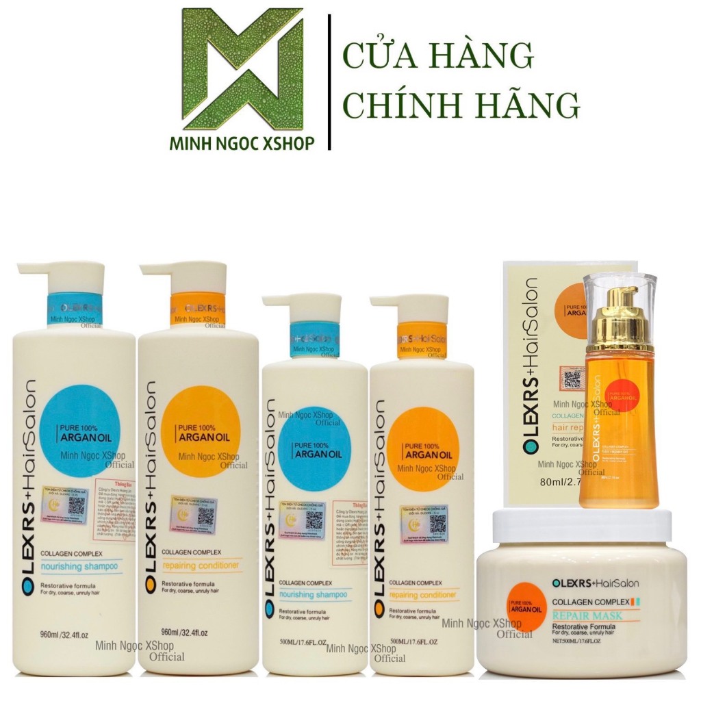 Ảnh Combo dầu gội xả, kem ủ tóc, dầu dưỡng phục hồi chống rụng Olexrs Hair Salon Collagen 80ml - 500ml - 960ml 1