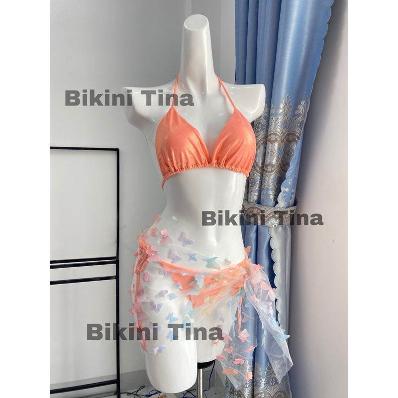 Bikini Tina Set 3 món tam giác phối khăn