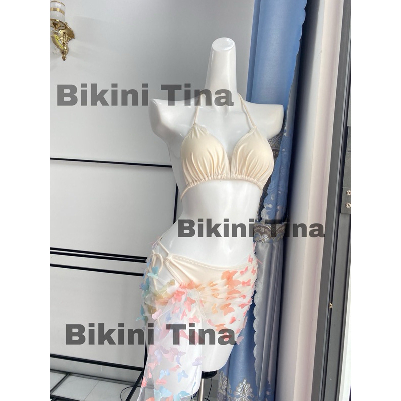Bikini Tina Set 3 món tam giác phối khăn