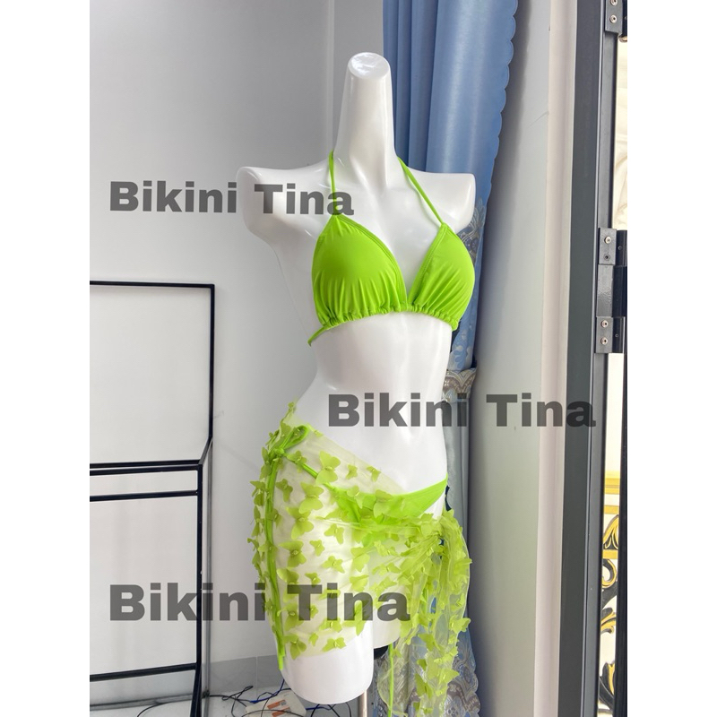 Bikini Tina Set 3 món tam giác phối khăn