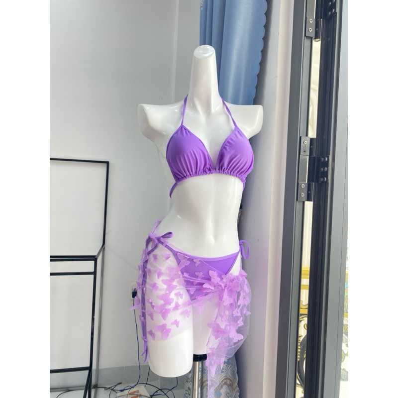 Bikini Tina Set 3 món tam giác phối khăn